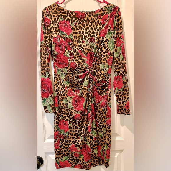 Boston Proper Long Sleeve Front Twist Sheath Dress in Leopard & Roses. ZB1 - Picture 1 of 5